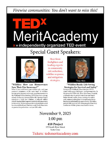 2025 10 31 TEDx flier Firewise Marco Mack Tony Akin